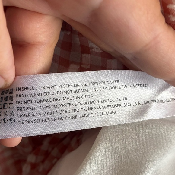 En Saison Caldera Shirred Gingham Vneck Barbie Peach  Mini Dress S - Picture 14 of 15